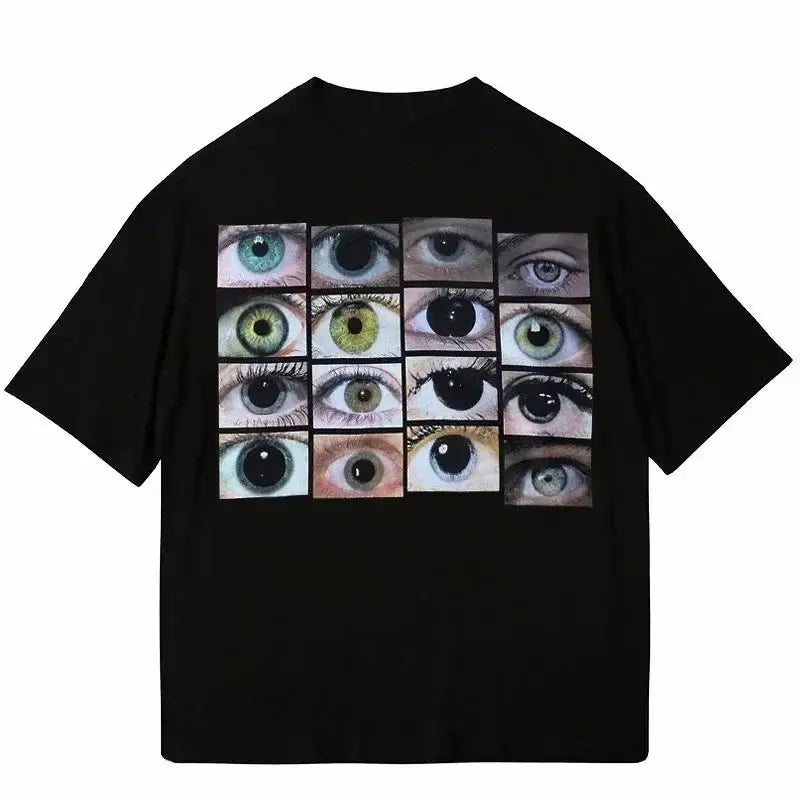 Eyes Printed Harajuku Y2K T-shirt Hip Hop Street Dress T-shirt Casual Loose Cottont  Shirt Fashion Gothic Tops Unisex