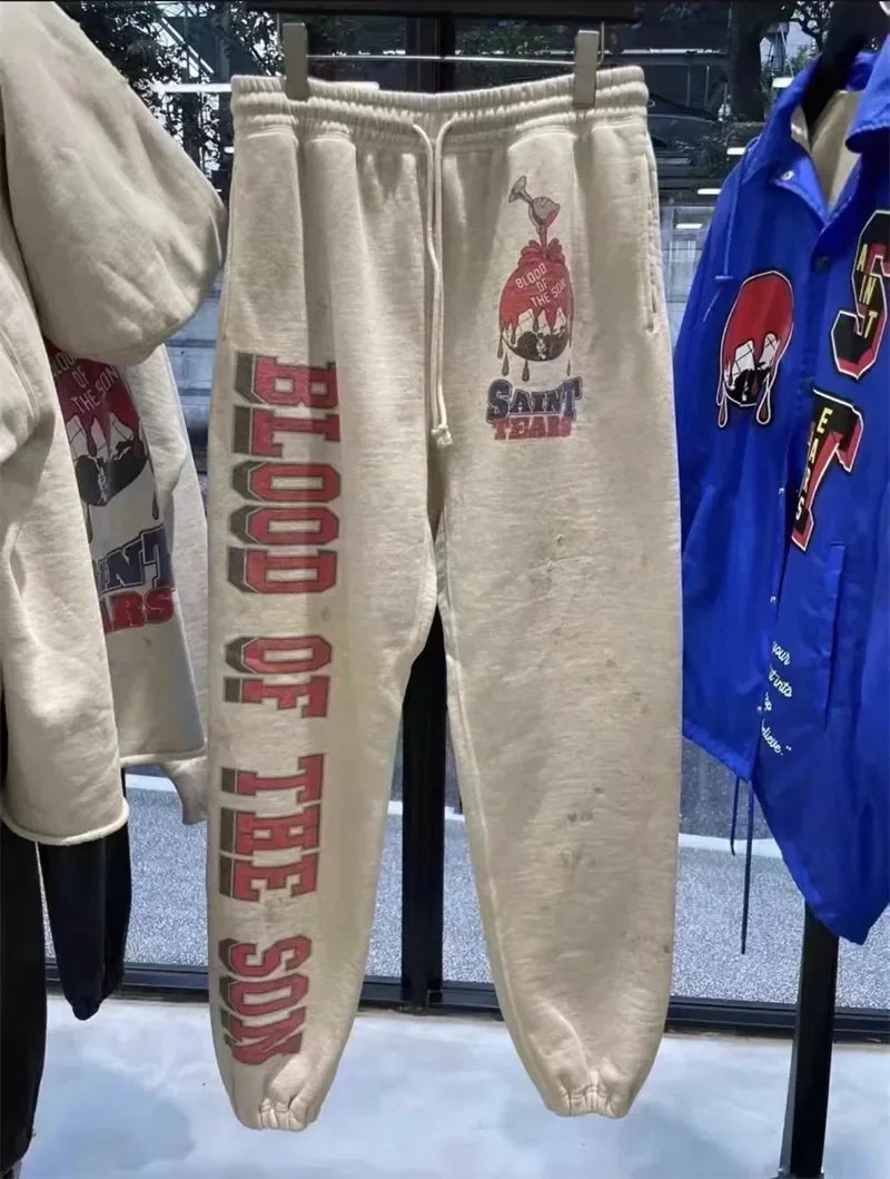 Sanskrit Printing Apricot Saint Sweatpants Men Women Jogger Drawstring Pants