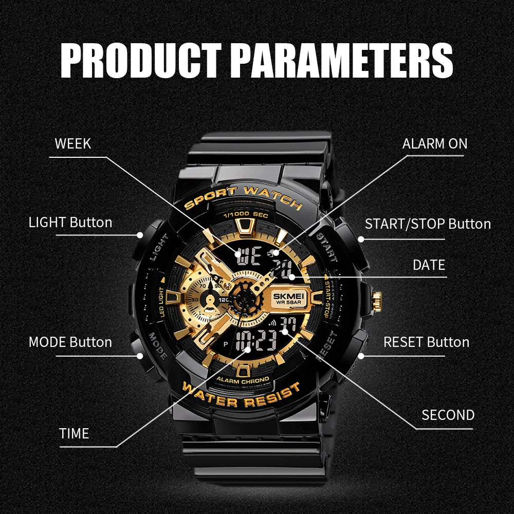 SKMEI 1688 Quartz Watch LED Light Digital Electronic Watches Men Women Business Waterproof Alarm Clock Wristwatch Horloges