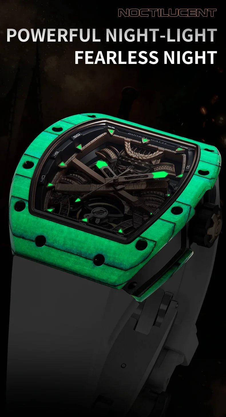 BONEST GATTI Carbon Fiber Case Men Automatic Movement Wristwatch Skeleton Warrior Sapphire Glass Mechanical Watches for Men 2025