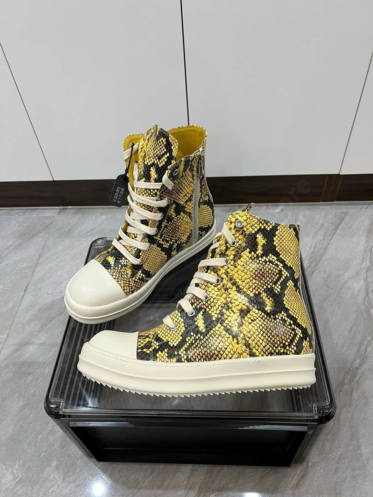 R-o Men Sneaker Yellow Boa Leather High Top Shoe Lace Up Women Casual Shoes Boots Zipper Sneakers Yellow Cowhide Ankle Boot