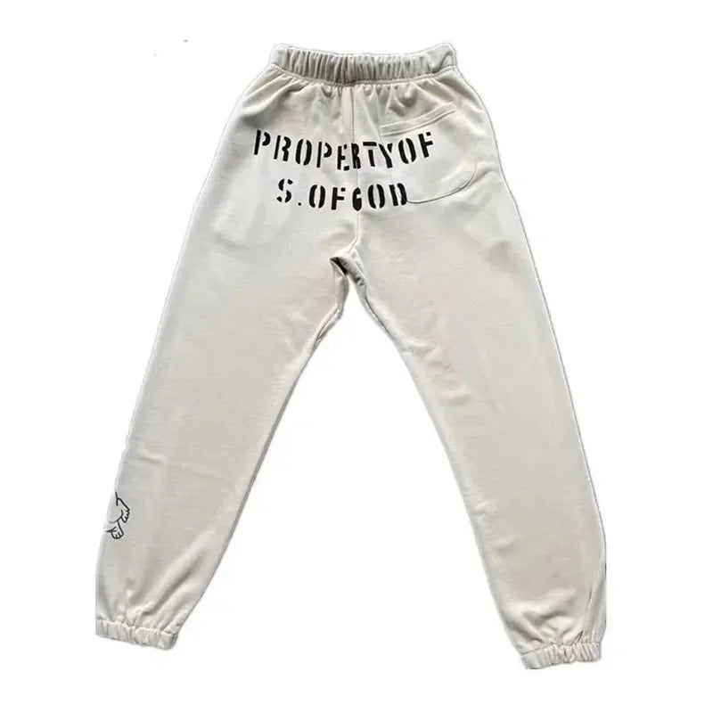 Sanskrit Printing Apricot Saint Sweatpants Men Women Jogger Drawstring Pants