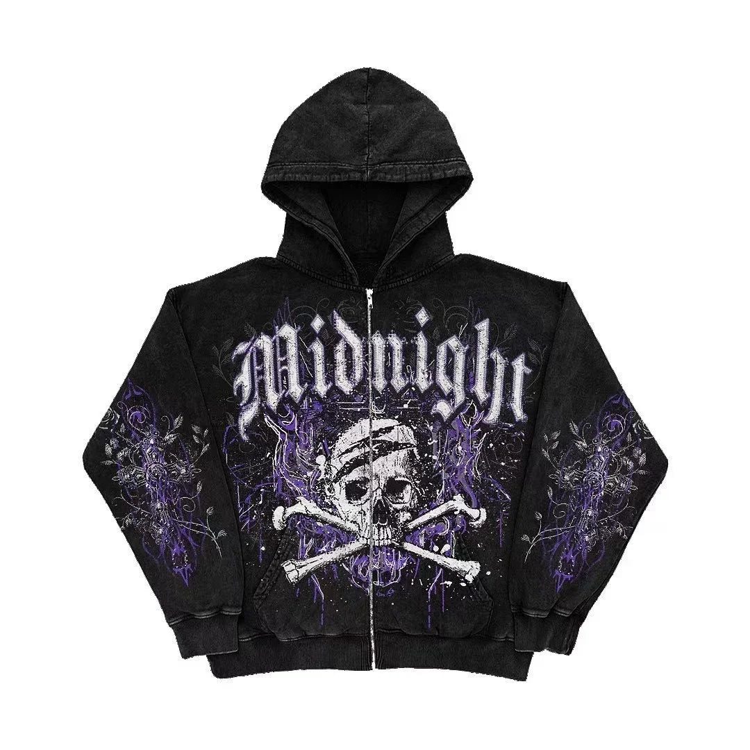 Ecko Dark Gothic Skull Eye Print Hoodie Men Women Streetwear Punk Oversize Black Sweatshirt Distressed Artistic Casual Pullover