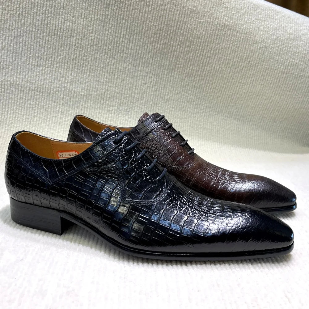 Italian Luxury Men's Pointed Toe Oxford Shoes Black Coffee Leather Lace-Up Dress Shoes for Wedding Office Business Formal Wear