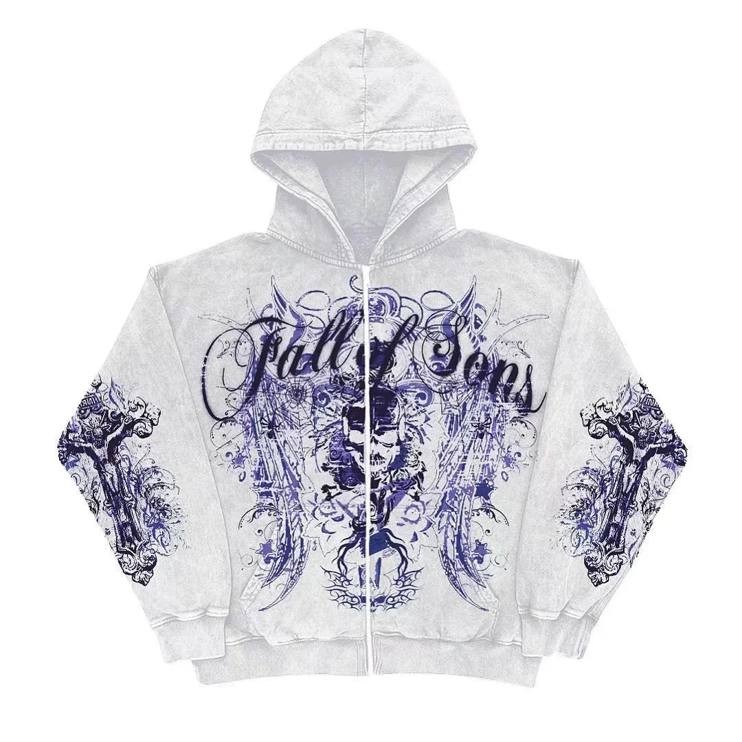 Ecko Dark Gothic Skull Eye Print Hoodie Men Women Streetwear Punk Oversize Black Sweatshirt Distressed Artistic Casual Pullover