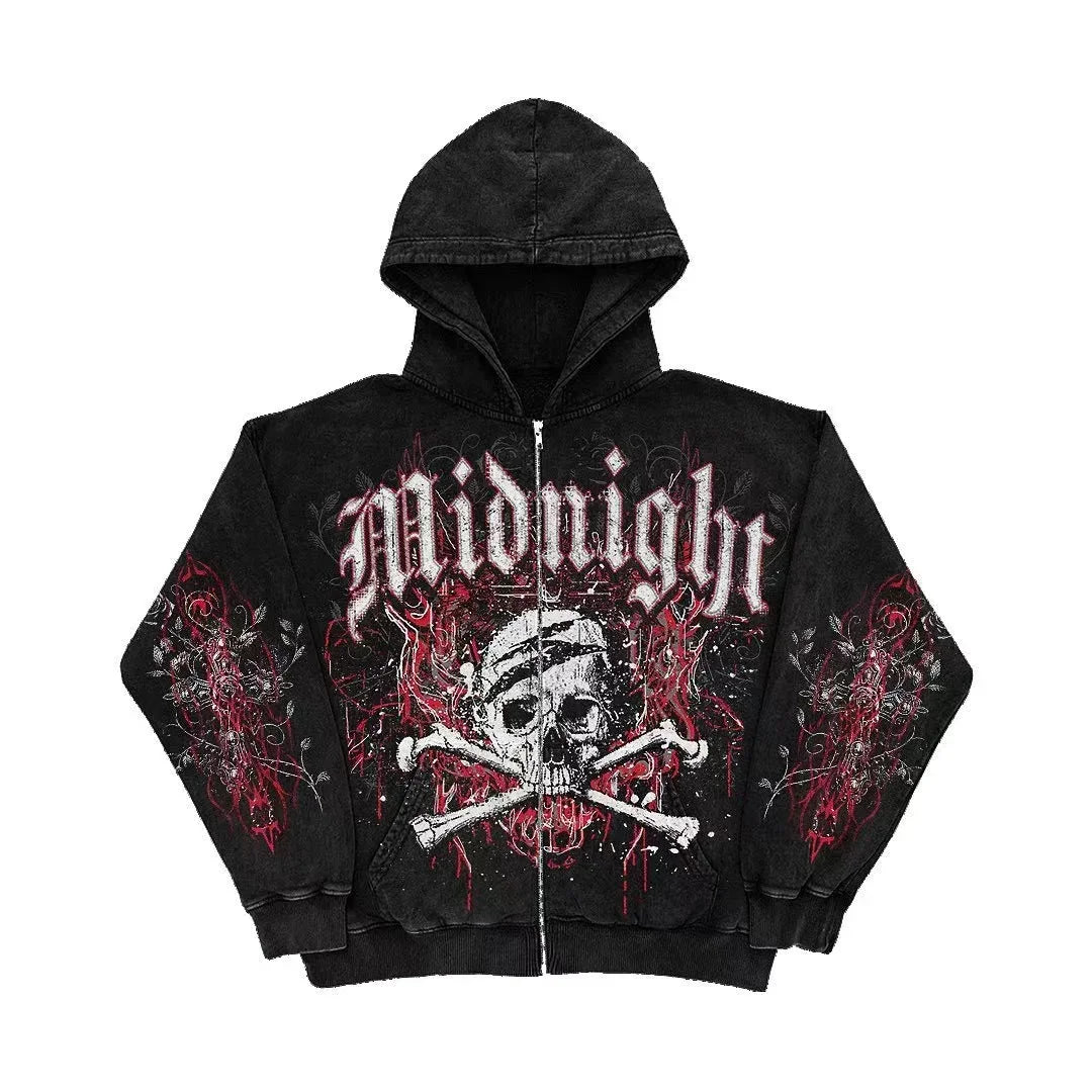 Ecko Dark Gothic Skull Eye Print Hoodie Men Women Streetwear Punk Oversize Black Sweatshirt Distressed Artistic Casual Pullover