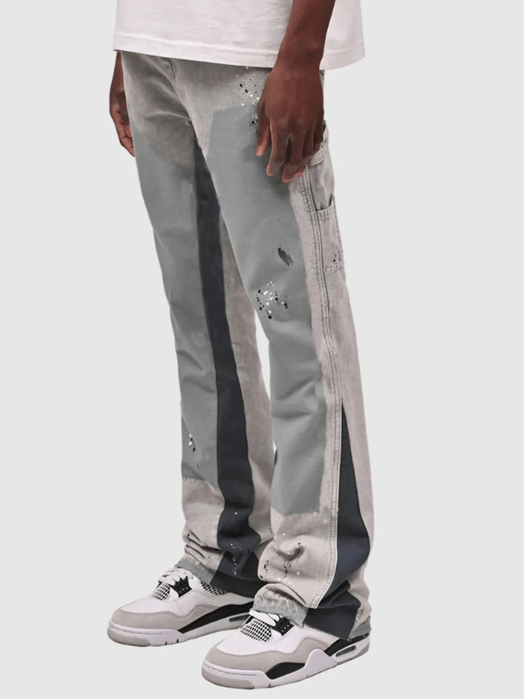 Men's Denim Work Pants workwear, Elastic Patch Denim Layered Flared Pants, Spring New Style