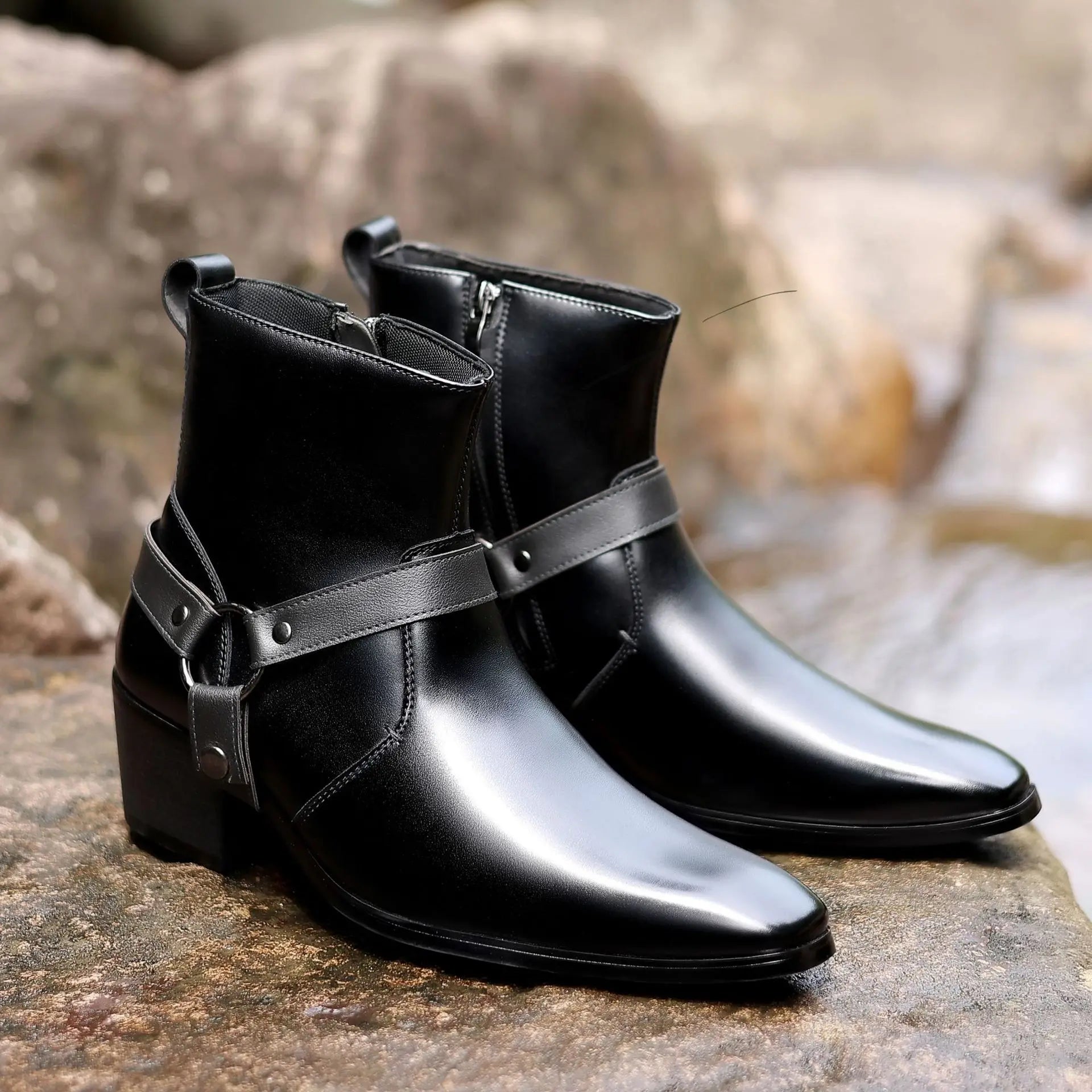 Men's leather shoes, British sleeve, retro handcrafted high-top business leather boots