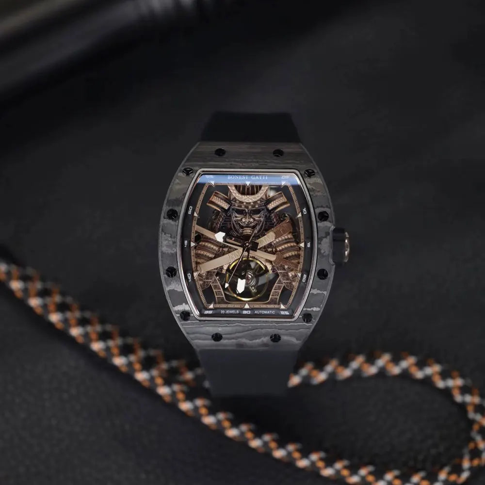 BONEST GATTI Carbon Fiber Case Men Automatic Movement Wristwatch Skeleton Warrior Sapphire Glass Mechanical Watches for Men 2025