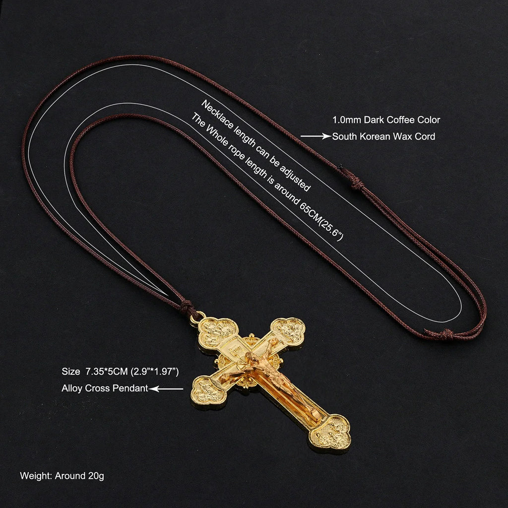 Diyalo Trinity Crucifix Jesus Christ Cross Pendant Neckalce Catholic Adjustable Wax Rope Chain Neckalce Women Men Jewelry Gift