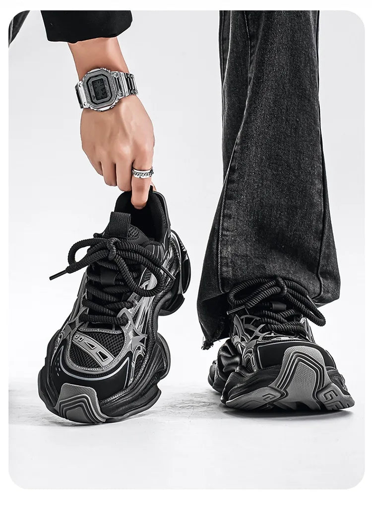 Men's Black Samurai Shoes Soft Bottom Anti-Slip Sports Running Casual Travel Heightening Dad Trendy Shoes Comfortable Breathable