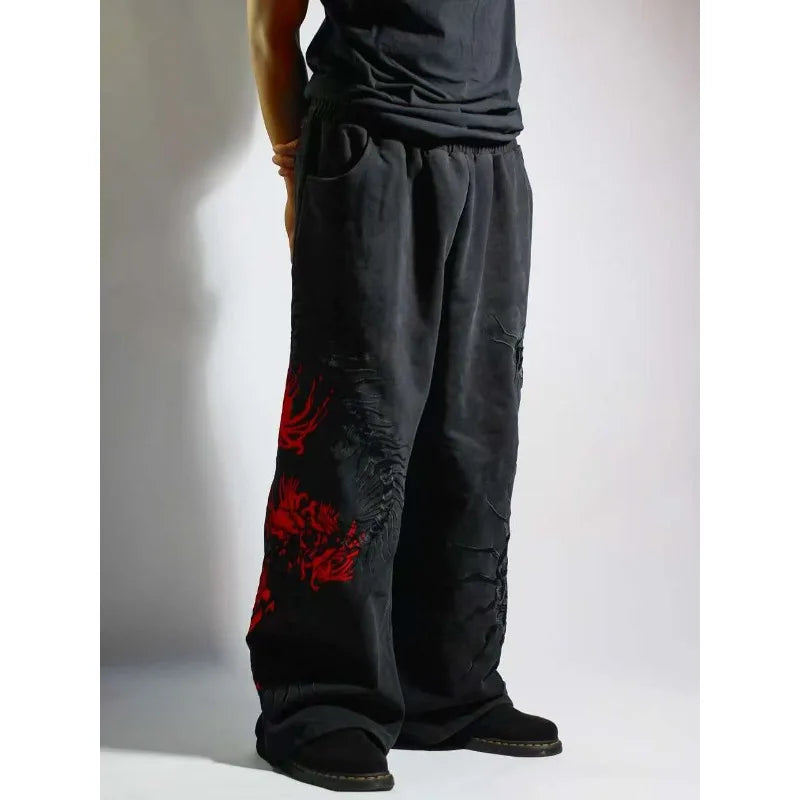 American street straight trousers high street washed distressed straight trousers for couples fashionable casual sports trousers