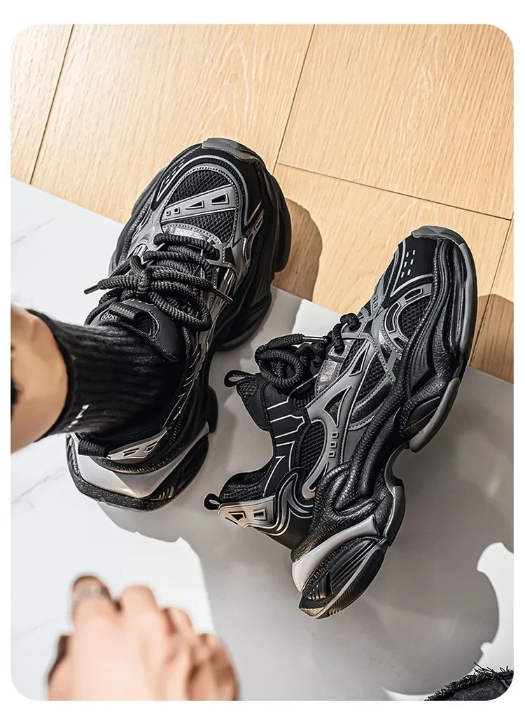 Men's Black Samurai Shoes Soft Bottom Anti-Slip Sports Running Casual Travel Heightening Dad Trendy Shoes Comfortable Breathable
