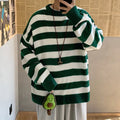 Classic Vintage Striped Sweater Men's Casual Japanese Trendy Red White Pullover Loose Round Neck Couple's Jumper Street Kintwear