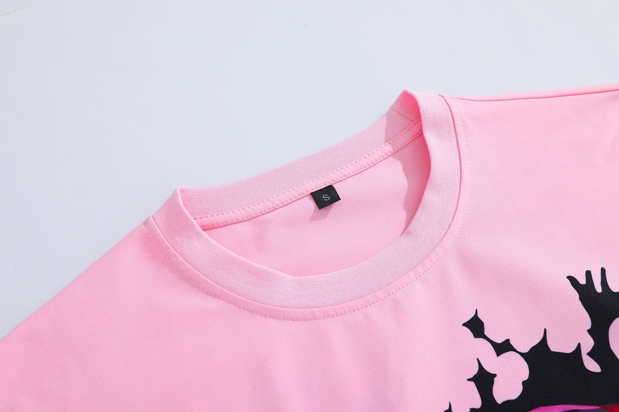 Mens Pink Short Sleeve T-Shirt Distorted Cartoon Character Graphic Bold Exaggerated Print Alternative Art Streetwear Top