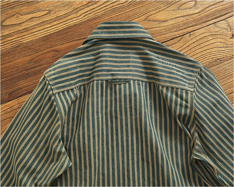 Retro Waed Distred Blue Vertical Stripe Trendy Denim irt Men's Loose American Long Sve Workwear irt Coat