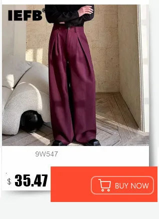 IEFB Spring Men's Leather Trousers Rivet Niche Design PU Casual Pants Solid Color Wide Leg Male Streetwear Niche Design 24X3131