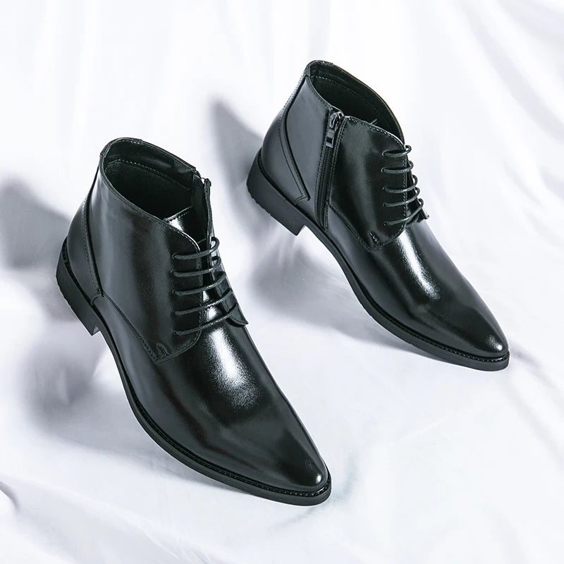 Leather Boots Men Zip Lace-up High Top British Versatile Men Fashion Business Dress Social Boots Mens Platform Casual Men Boots