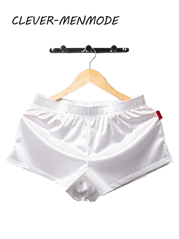 Men's Summer Silk Satin Solid Color Loungewear Shorts Casual Loose Home Pajamas Sleep Soft Bottoms Boxer Cool And Comfortable