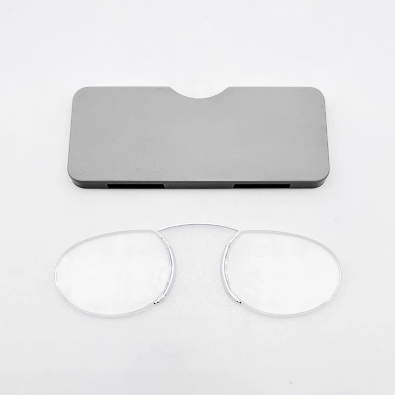 May Flower Rimless Foam Nose Clip On Reading Glasses Mini Portable Lazy Glasses With Alloy Case Men Women +1+1.5+2+2.5+3