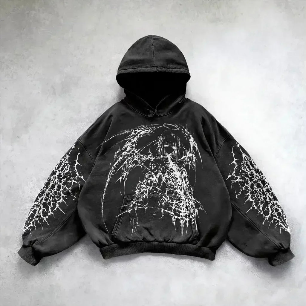 Y2k gothic dark female warrior hoodies men oversized sweatshirt couples punk tops streetwear goth harajuku women men clothing