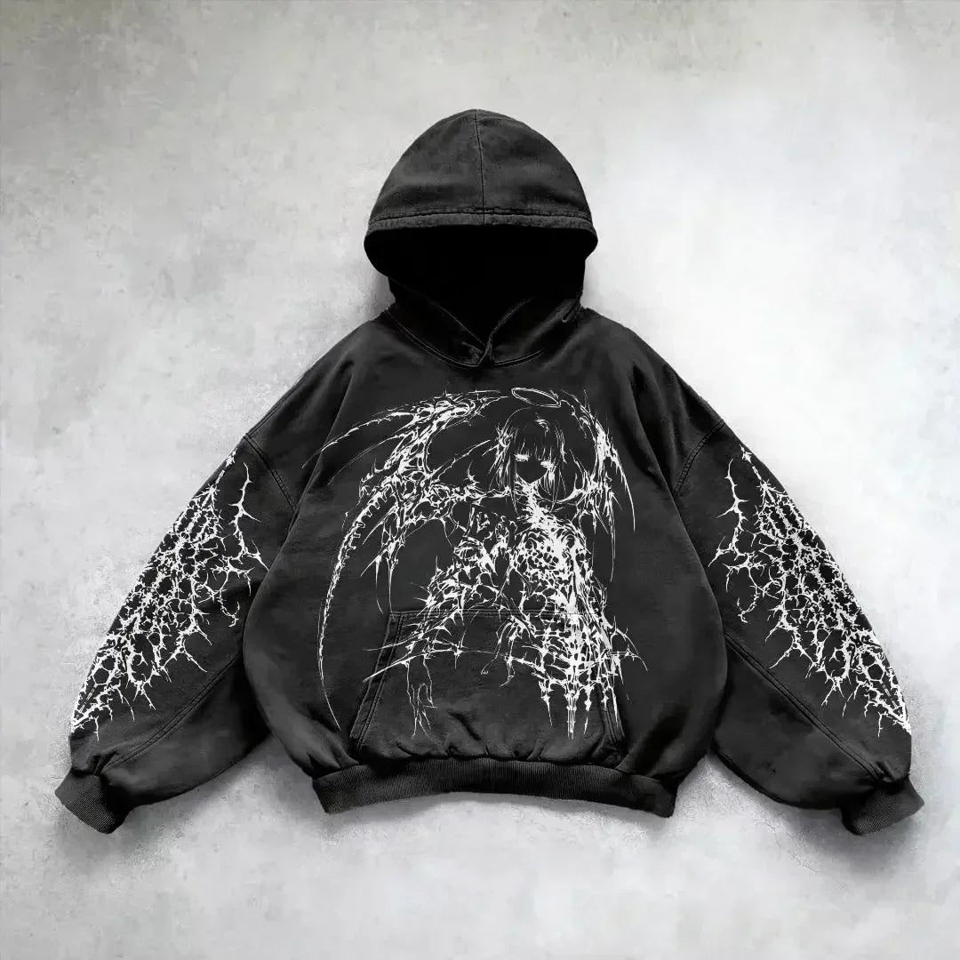 Y2k gothic dark female warrior hoodies men oversized sweatshirt couples punk tops streetwear goth harajuku women men clothing
