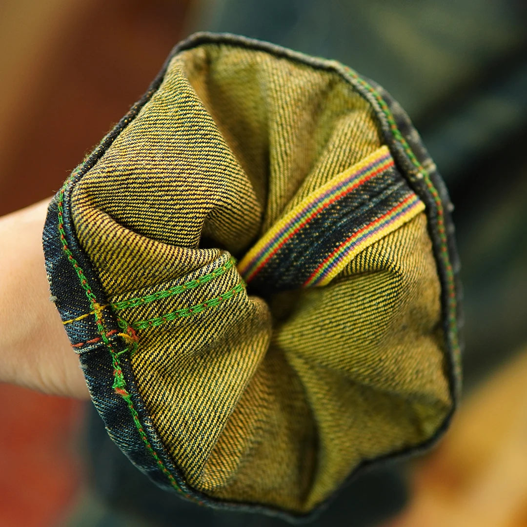 14.5oz Emerald Green Red Selvedge Denim Jeans for Men Autumn American Vintage 100% Cotton Casual Relaxed Straight Leg Pants 5KM