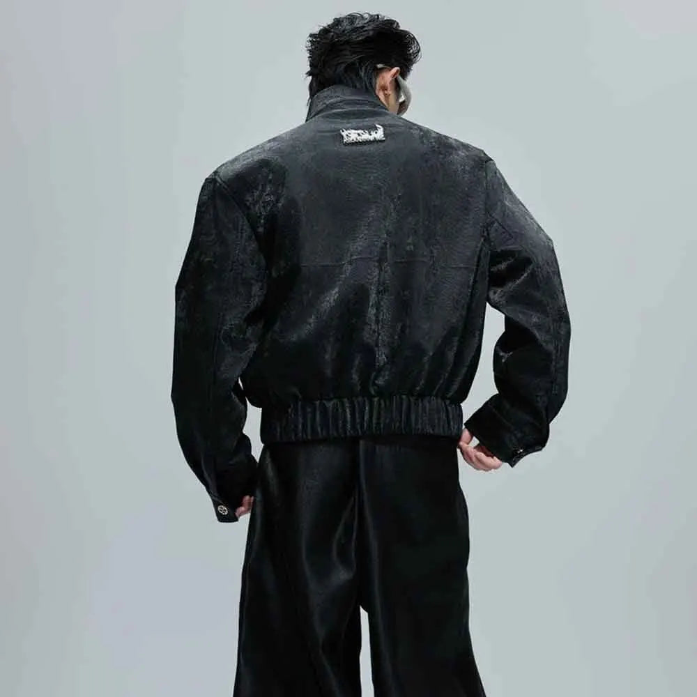 Mens Autumn Jacket Python Texture Jewel Embellished Jacket Streetwear Fashion Nightclub Cropped Top Men'S Clothing 2025 New