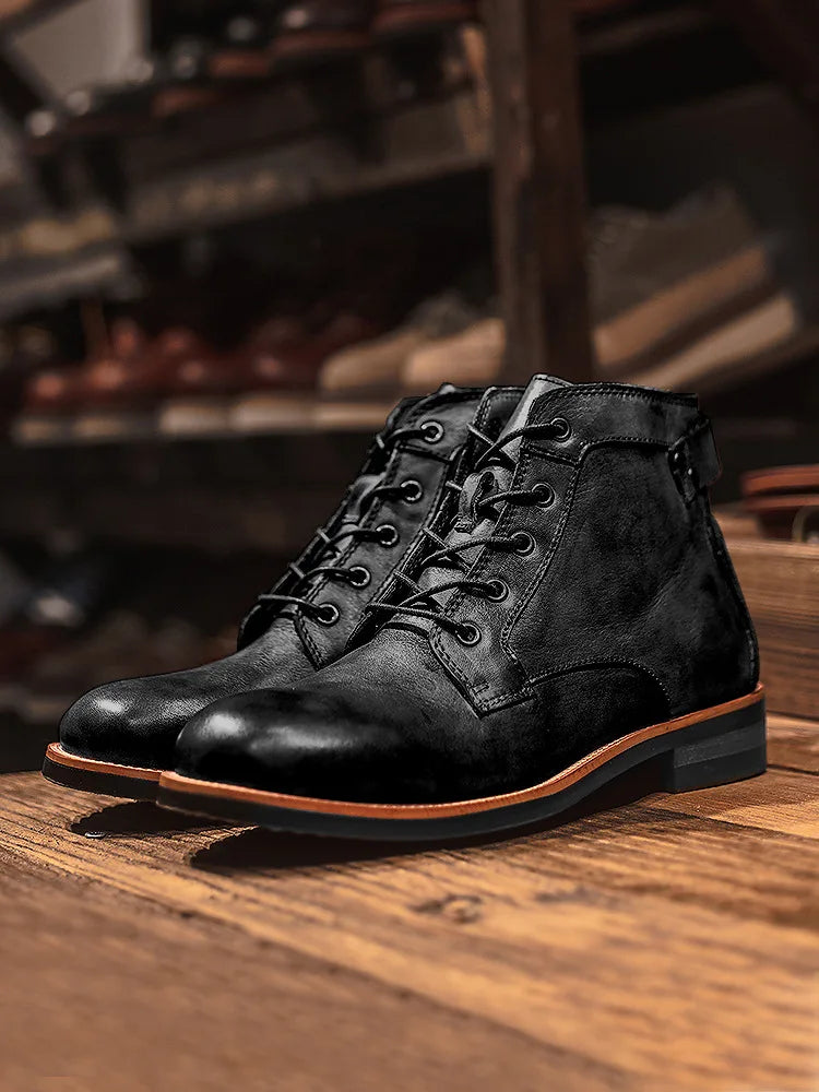 Handmade Leather Men Boots Retro Round Toe Ankle Boots for Men  Luxury Punk Street Style Mens Motorcycle Boots botas para hombre