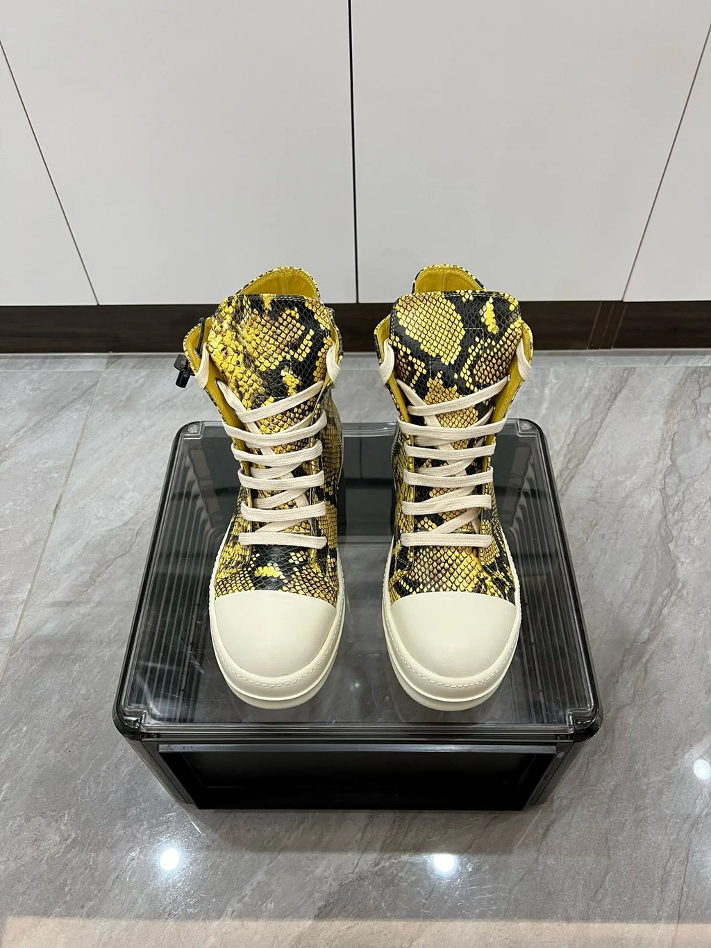 R-o Men Sneaker Yellow Boa Leather High Top Shoe Lace Up Women Casual Shoes Boots Zipper Sneakers Yellow Cowhide Ankle Boot