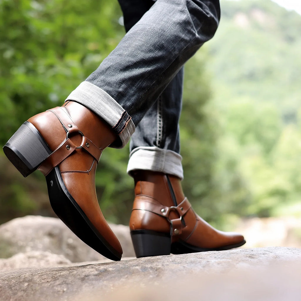 Men's leather shoes, British sleeve, retro handcrafted high-top business leather boots
