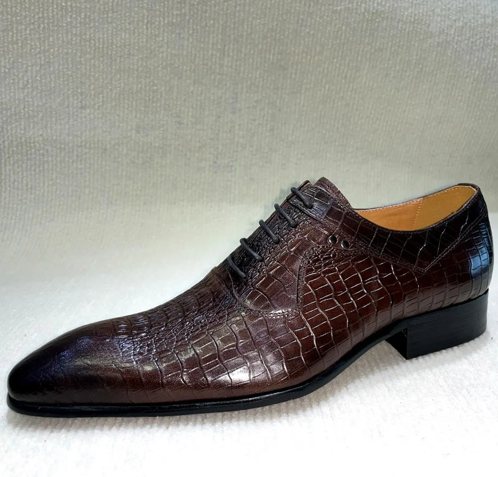 Italian Luxury Men's Pointed Toe Oxford Shoes Black Coffee Leather Lace-Up Dress Shoes for Wedding Office Business Formal Wear