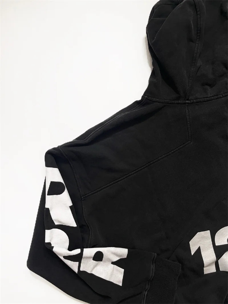 Heavyweight Fabric RRR123 Digital Embroidery Hooded Sweatshirt Washed Black Oversized Men Women Premium Quality Hoodie
