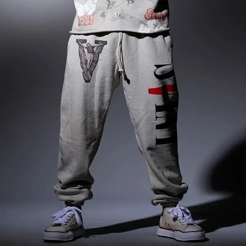 Sanskrit Printing Apricot Saint Sweatpants Men Women Jogger Drawstring Pants