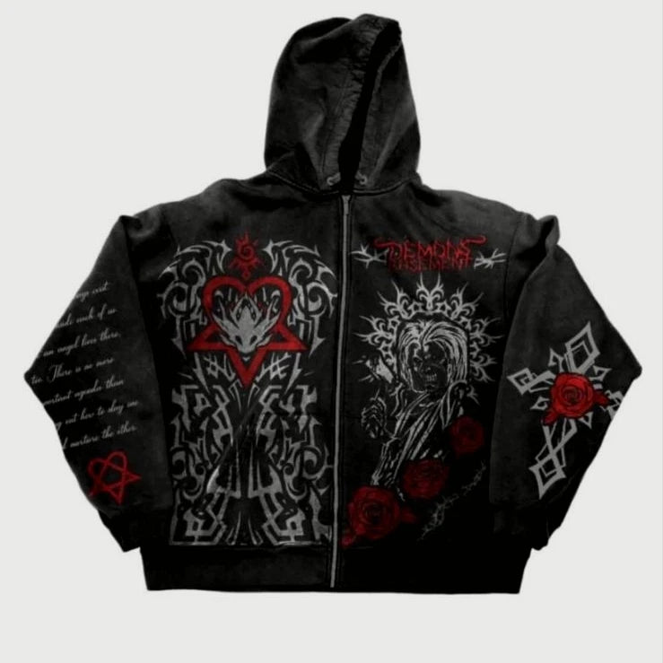 Ecko Dark Gothic Skull Eye Print Hoodie Men Women Streetwear Punk Oversize Black Sweatshirt Distressed Artistic Casual Pullover