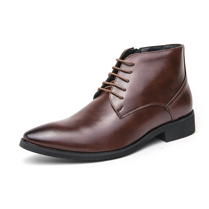 Leather Boots Men Zip Lace-up High Top British Versatile Men Fashion Business Dress Social Boots Mens Platform Casual Men Boots