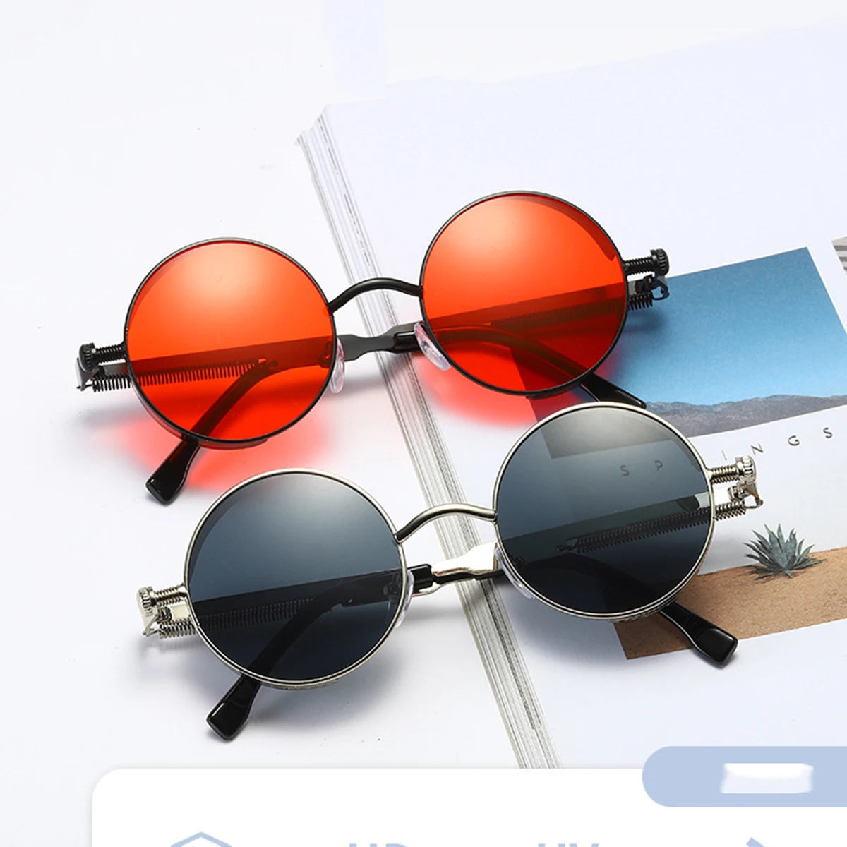 Retro Punk Sunglasses Round Anti Reflective Sun Glasses Men and Women Driving UV Protection Glasses UV400 Eyewear