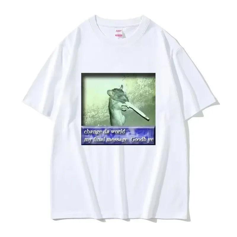 New Arrival Mens Tee Shirt T-Shirts Men Tshirt for Men Change Da World My Final Message Goodb Ye Fun Mouse Meme Pattern 71032