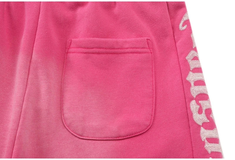 Godspeed American High Street Summer Sport Casual Embroidered Heavy Wa Pure Cotton Dstring orts Straight Leg Pants