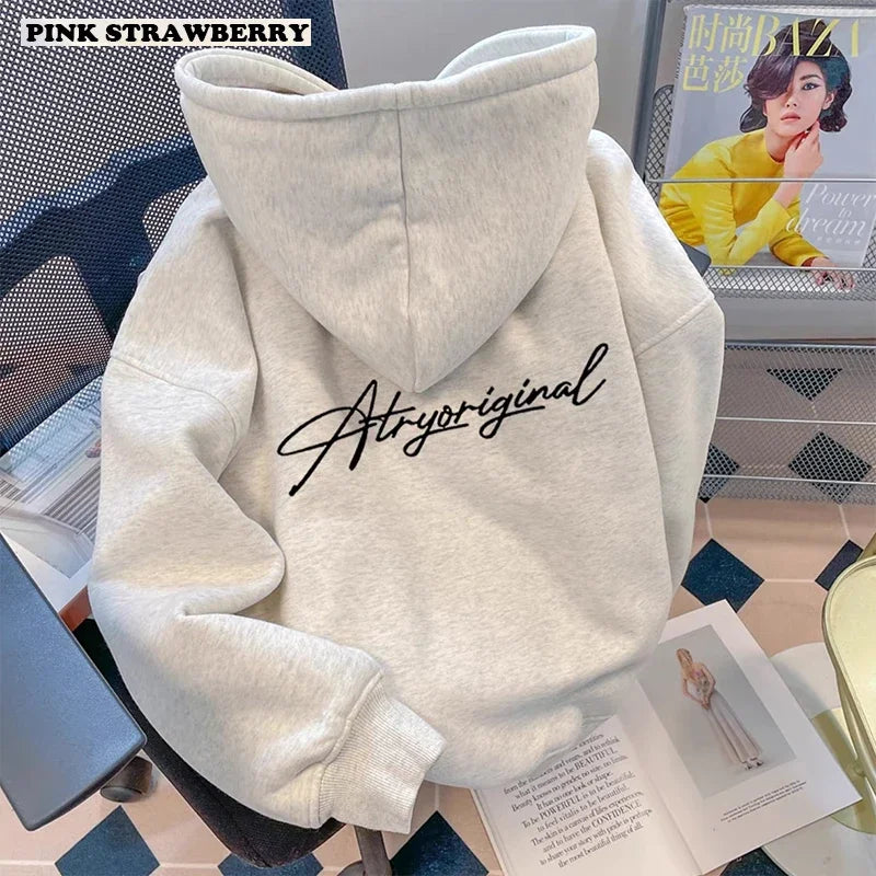 White-gray letter printed hooded sweatshirt for men and women, 25 autumn-winter new fashion loose casual Y2K top men's tracksuit