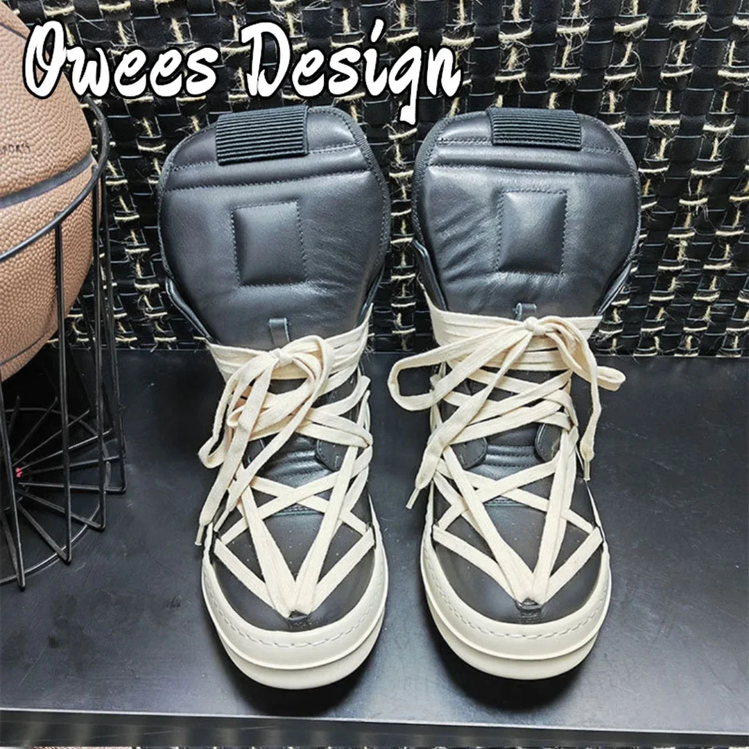 Owees Design High Top Sneakers Platform Corss Tied Men's Casual Boot Shoes Women Sneakers Designer  Flats Ankle Botas Size