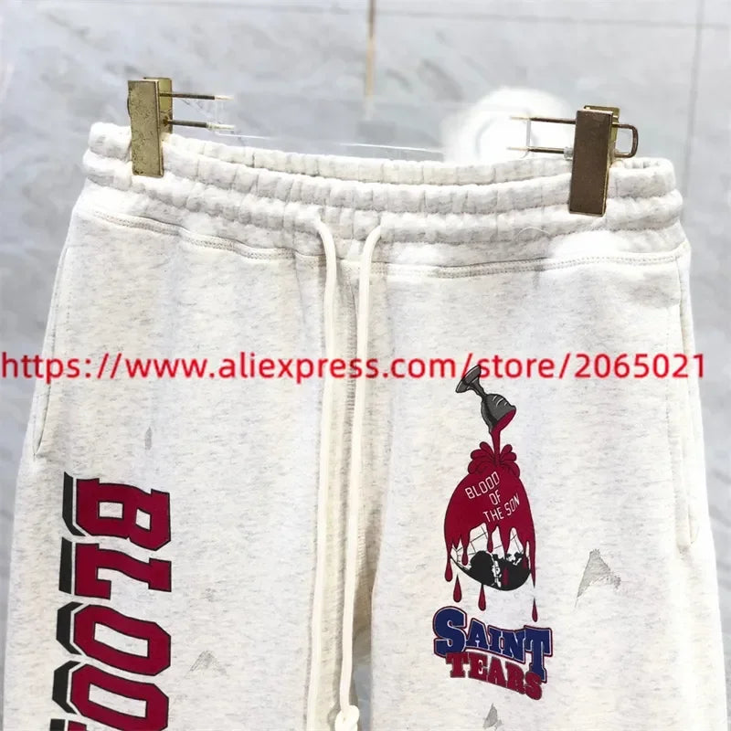 Sanskrit Printing Apricot Saint Sweatpants Men Women Jogger Drawstring Pants