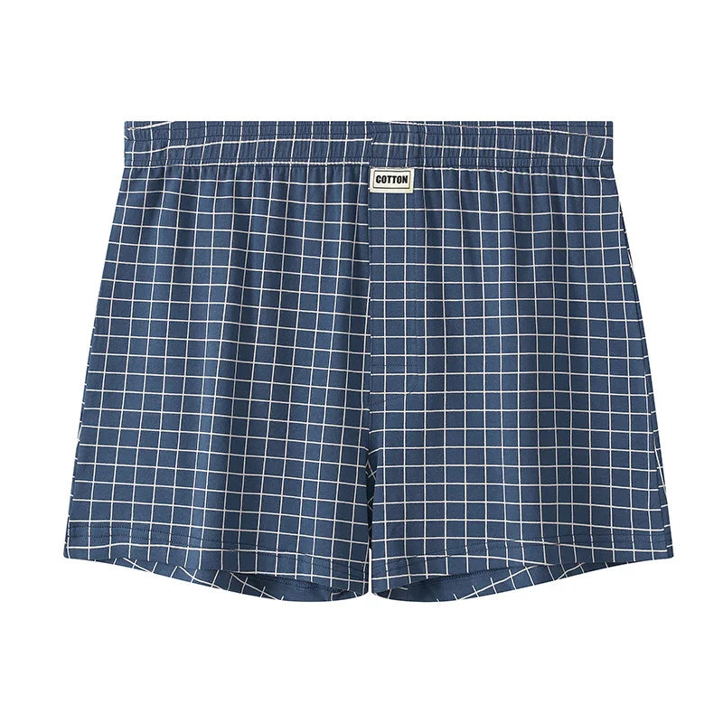 Men's Aro Shorts Underwear Fashion Plaid Boxers Cotton Loose Thin Breathable Underpants Pouch Home Pajamas Knickers Slip Homme