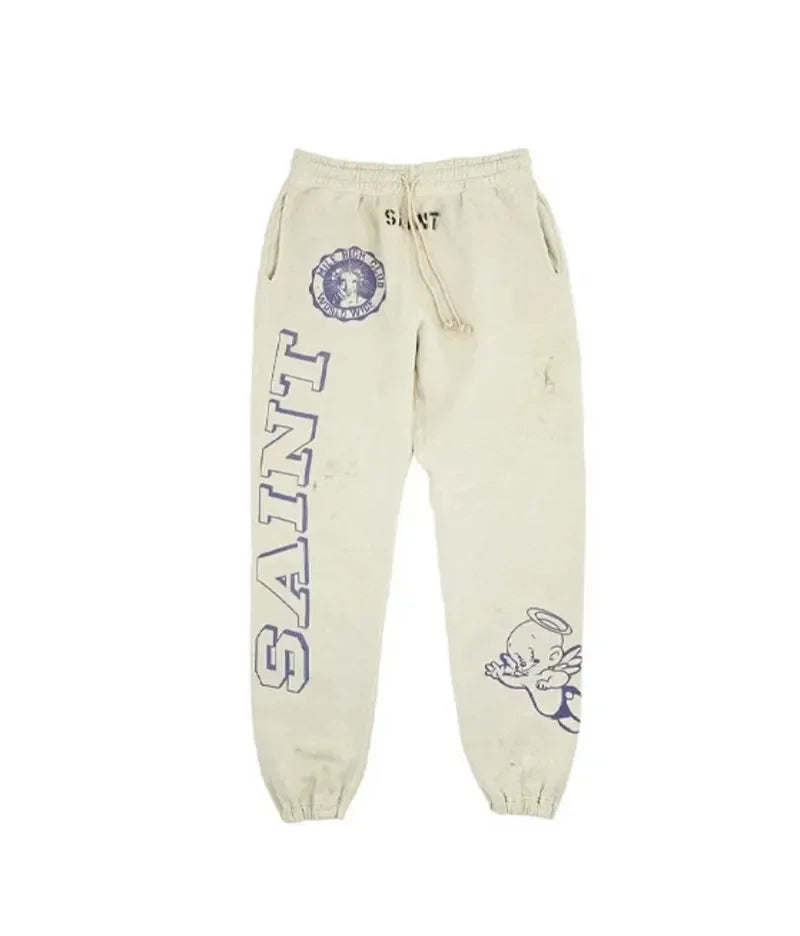 Sanskrit Printing Apricot Saint Sweatpants Men Women Jogger Drawstring Pants