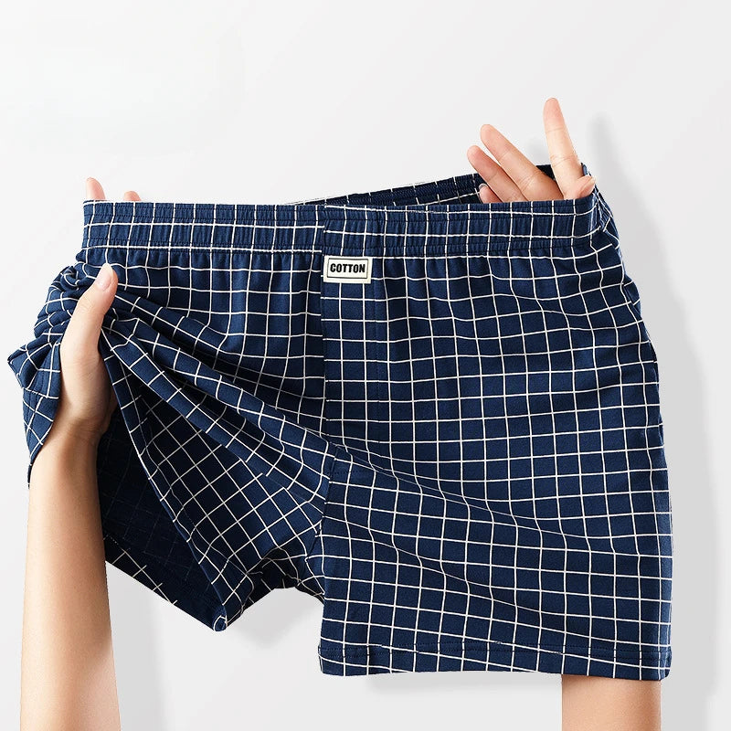 Men's Aro Shorts Underwear Fashion Plaid Boxers Cotton Loose Thin Breathable Underpants Pouch Home Pajamas Knickers Slip Homme