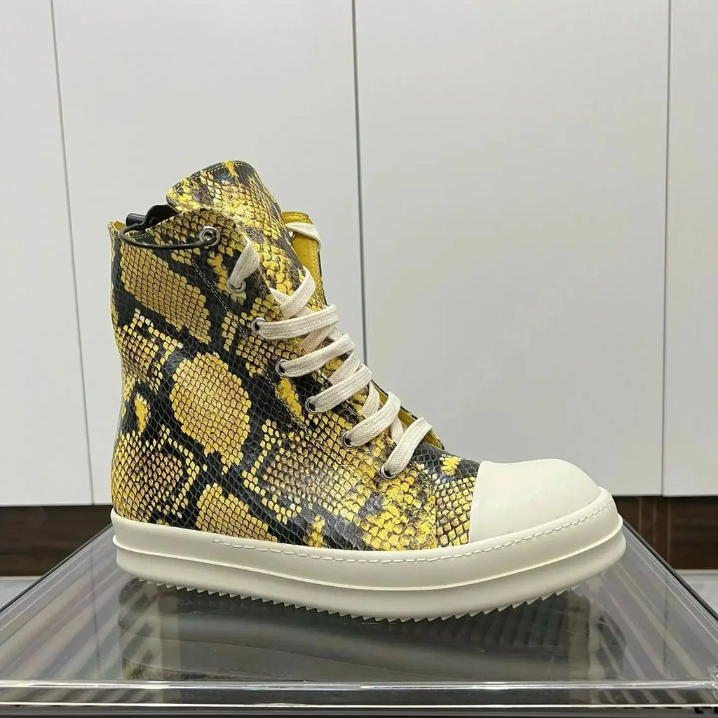 R-o Men Sneaker Yellow Boa Leather High Top Shoe Lace Up Women Casual Shoes Boots Zipper Sneakers Yellow Cowhide Ankle Boot