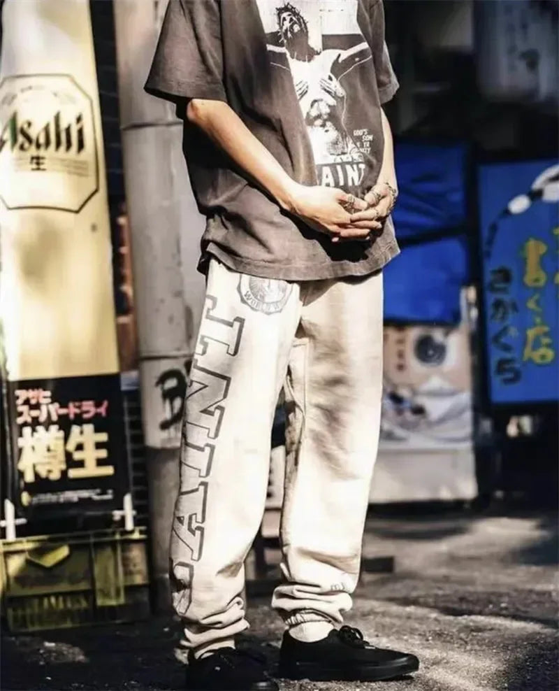 Sanskrit Printing Apricot Saint Sweatpants Men Women Jogger Drawstring Pants