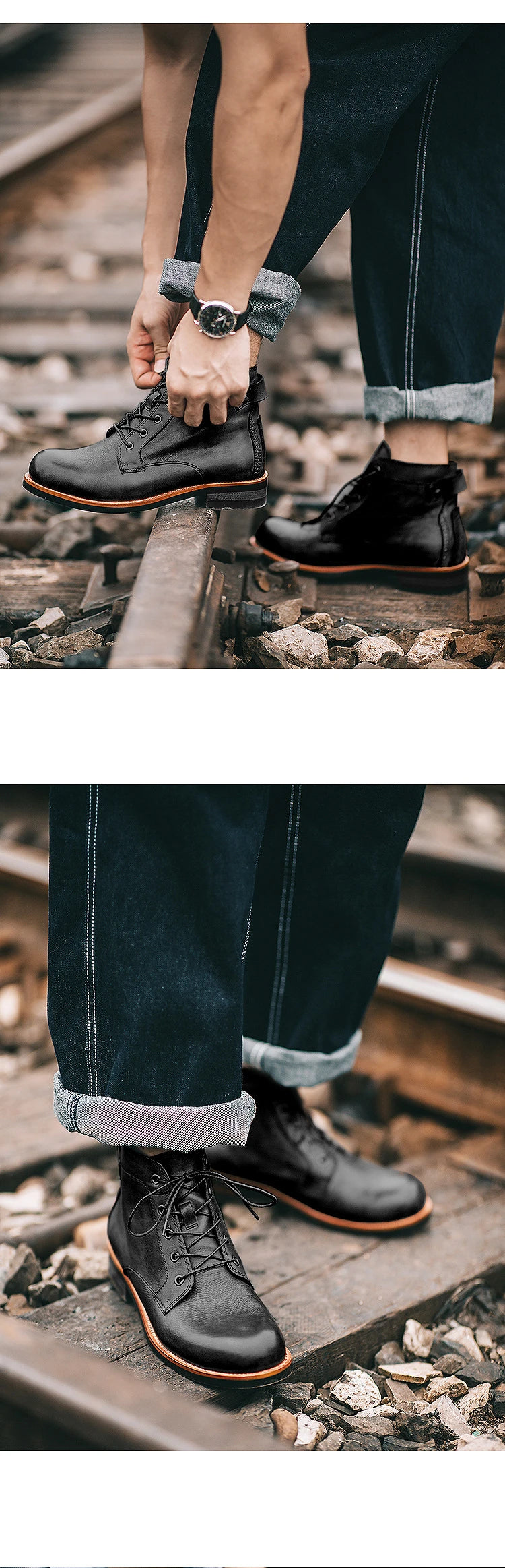 Handmade Leather Men Boots Retro Round Toe Ankle Boots for Men  Luxury Punk Street Style Mens Motorcycle Boots botas para hombre