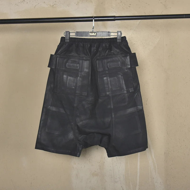 Owen Seak Men Oil Wax Jeans Short Denim Casual Cotton Gothic Men's Clothing Summer Knee Length Loose Black Classic Designe Short