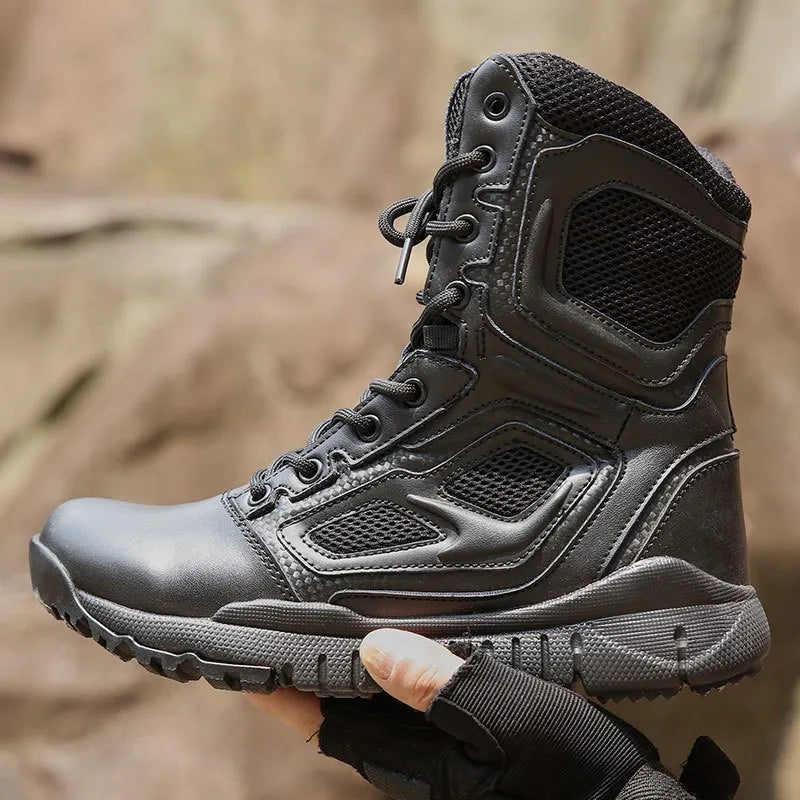 Mens Boot Genuine Leather Vintage Lace Up Waterproof Safety Shoes Black Desert Combat Tactical Ankle Boots Men